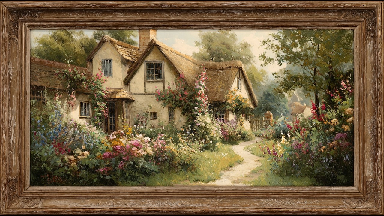 Cozy English Cottage Garden Painting | Frame TV Art Display | 4K Art Screensaver