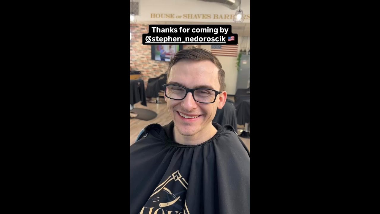 Stephen Nedoroscik gets a haircut at House of Shaves Barbershop