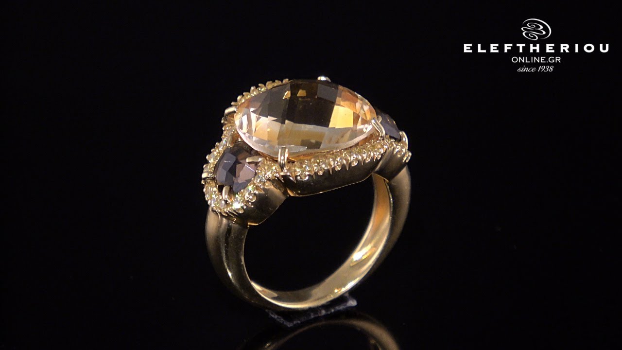 &Delta;&alpha;&chi;&tau;&upsilon;&lambda;ί&delta;&iota; &chi;&rho;&upsilon;&sigma;ό &Kappa;18 &mu;&epsilon; Citrine &kappa;&alpha;&iota; Smoke - 18K Golden Ring - XD0329100018