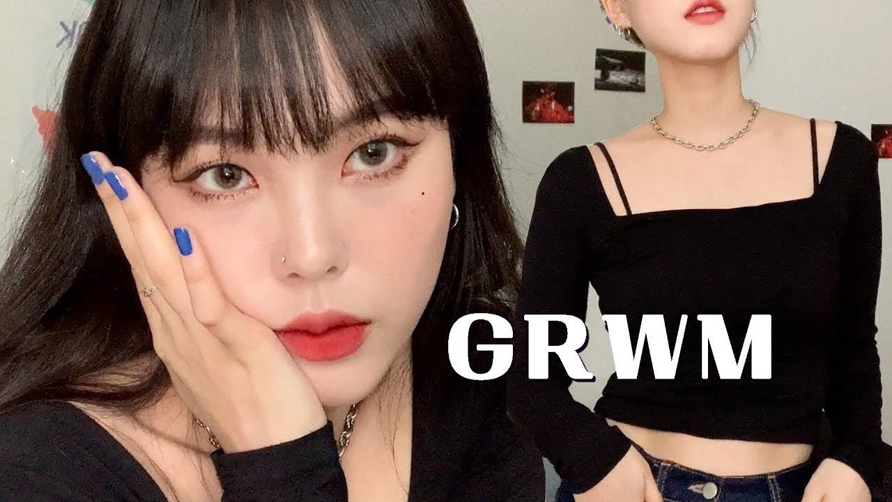 데일리 레드립 메이크업 같이준비해요 🥀/ 깔끔한 블랙 데일리룩 / 뒷트임 꿀팁, 풀뱅 메이크업, 쿠션 지속력테스트까지 / Daily Red Lip makeup 'GRWM'