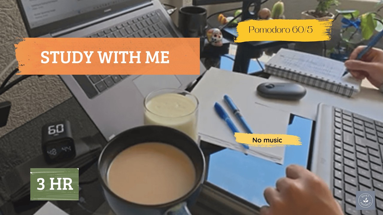 Study With Me 3 hours | Pomodoro 60/5 | Sunny Afternoon | No music