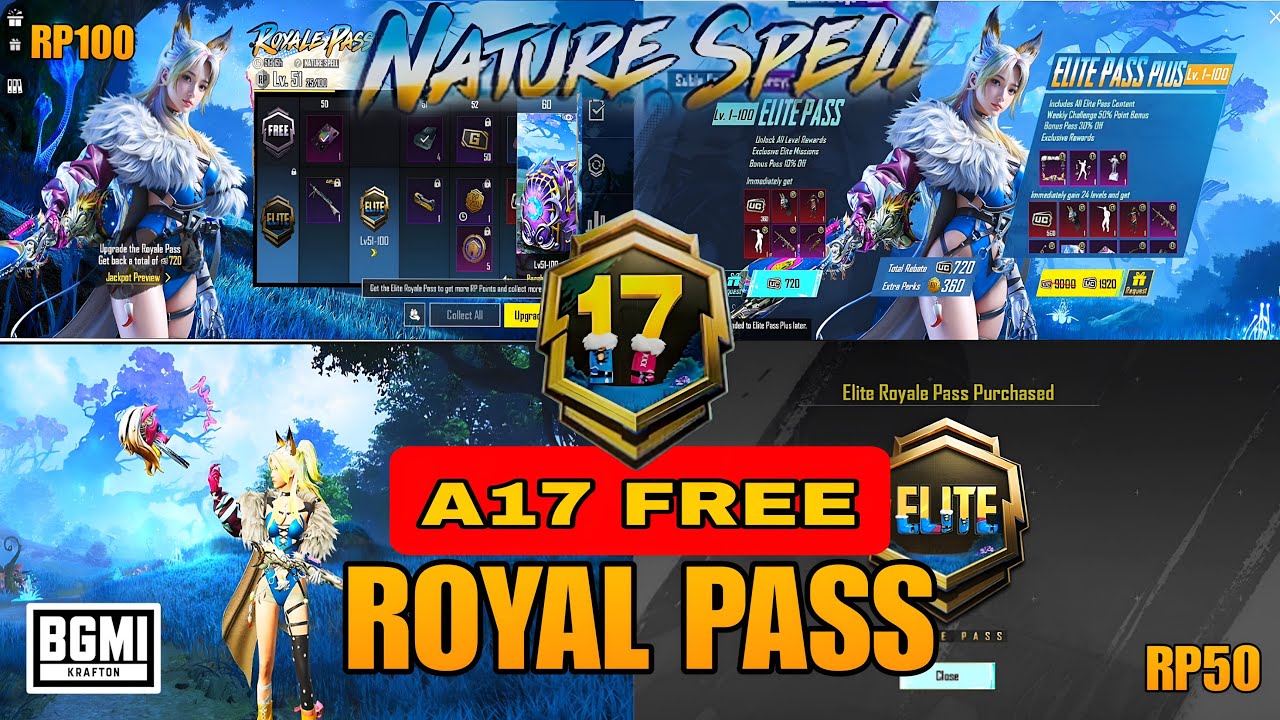 BGMI A17 Royale Pass FREE 😱 | Nature Spell RP50 to RP100 Rewards 🔥