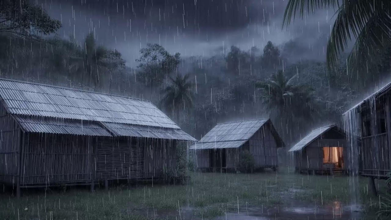 Relaxing Heavy Rain at Night | Soft Thunder White Noise Ambience