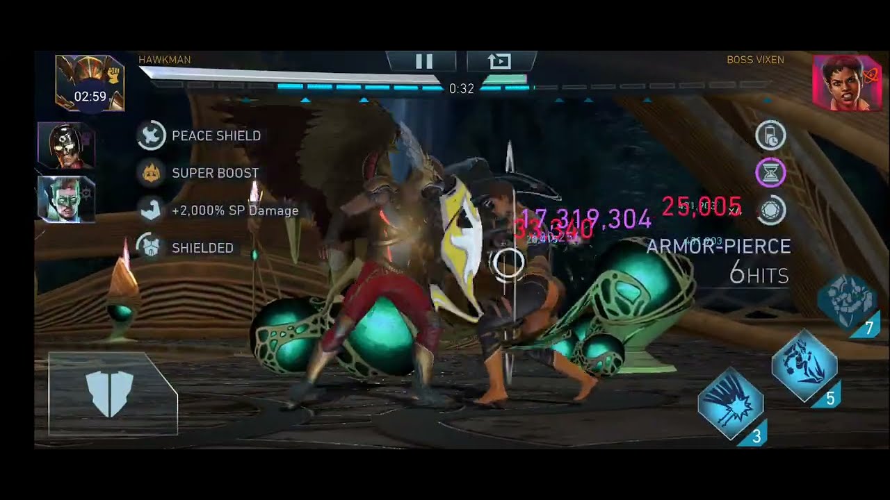 Flawed Justice one-shots Heroic 7 boss Vixen without Black Adam - On Ice Solo - #injustice2mobile