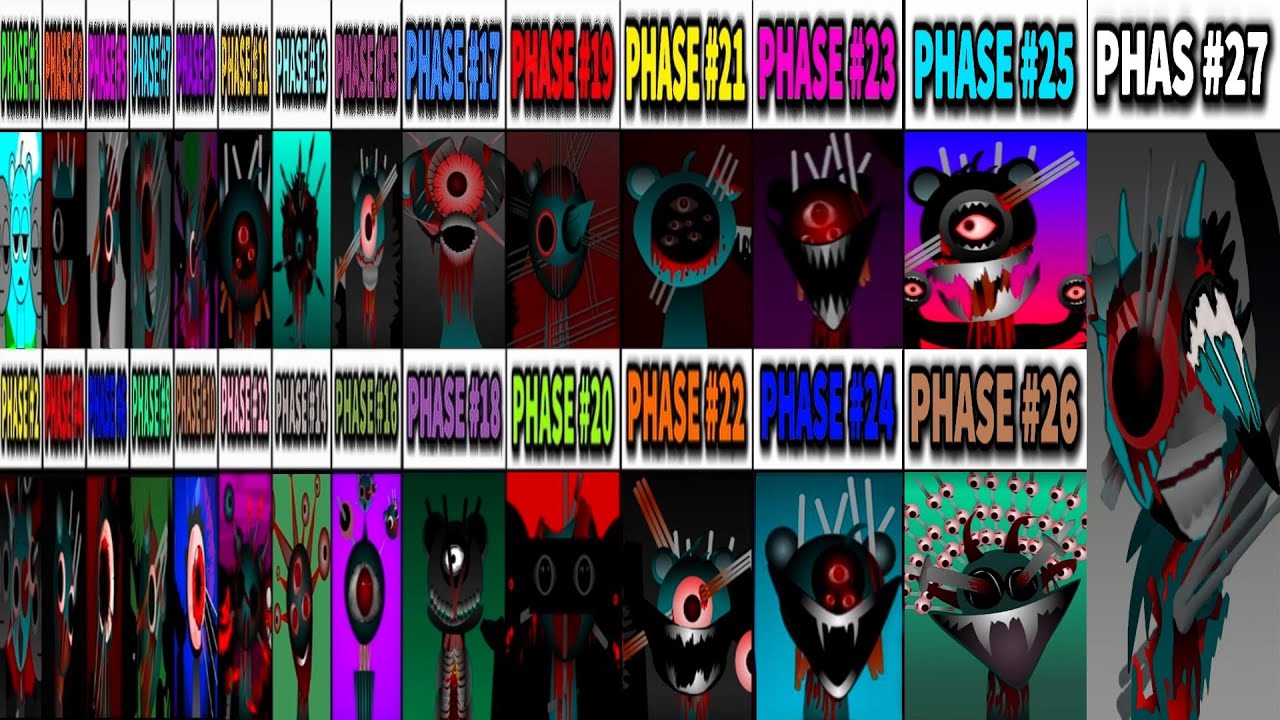 Phase 1-2-3-4-5-6 VS Phase 7 VS Phase 8  VS Phase 9 VS Phase 10 VS Phase 11-27 in Incredibox Sprunki