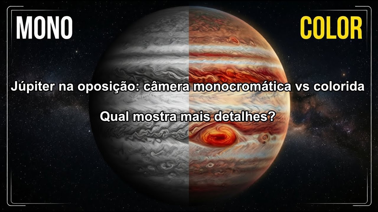 Júpiter na oposição: câmera monocromática vs colorida | Qual mostra mais detalhes?