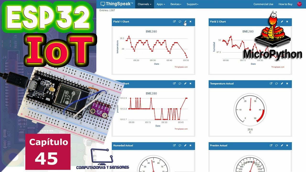 ESP32 IoT con ThingSpeak | Estación meteorológica en la nube WiFi con ESP32 y BME280 | Micropython
