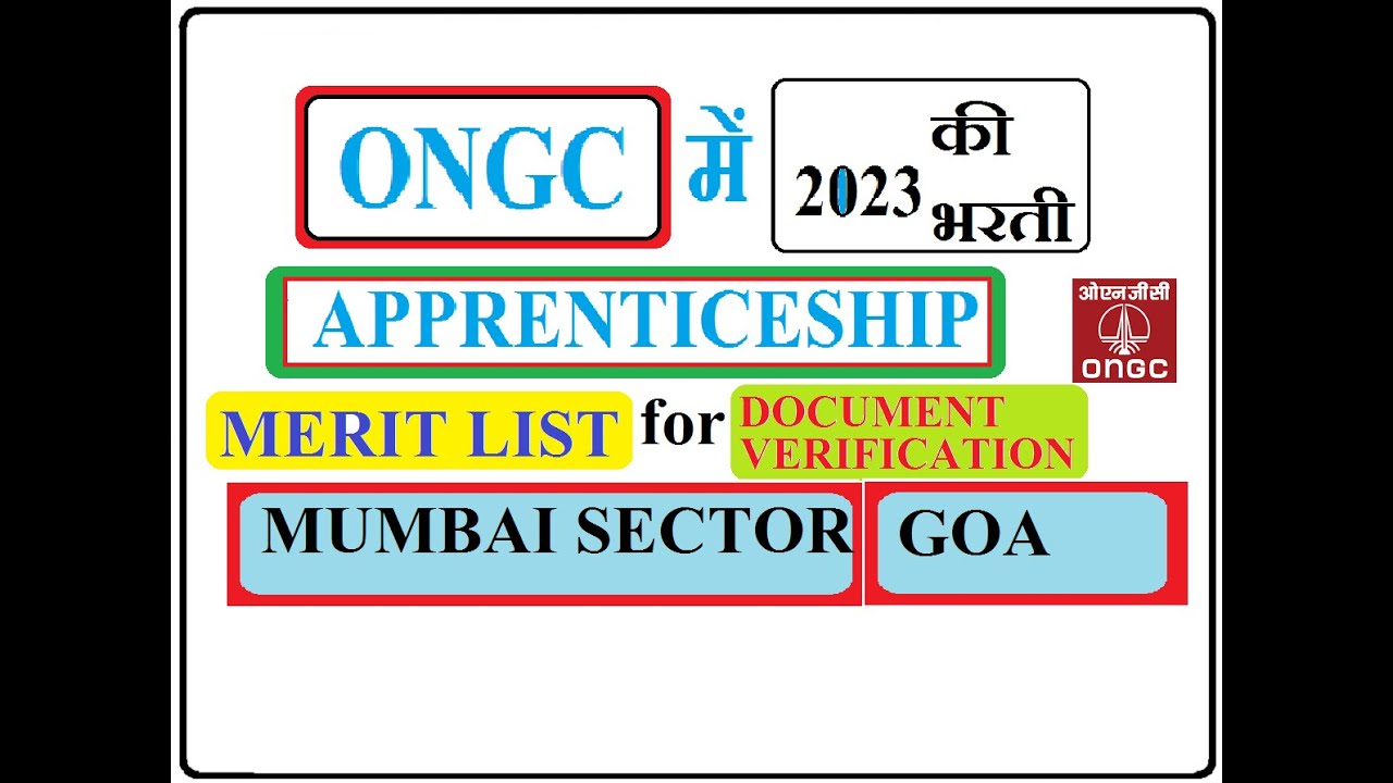 ONGC APPRENTICE MERIT LIST | GOA | DOCUMENT VERIFICATION | 2023 | WAITING LIST