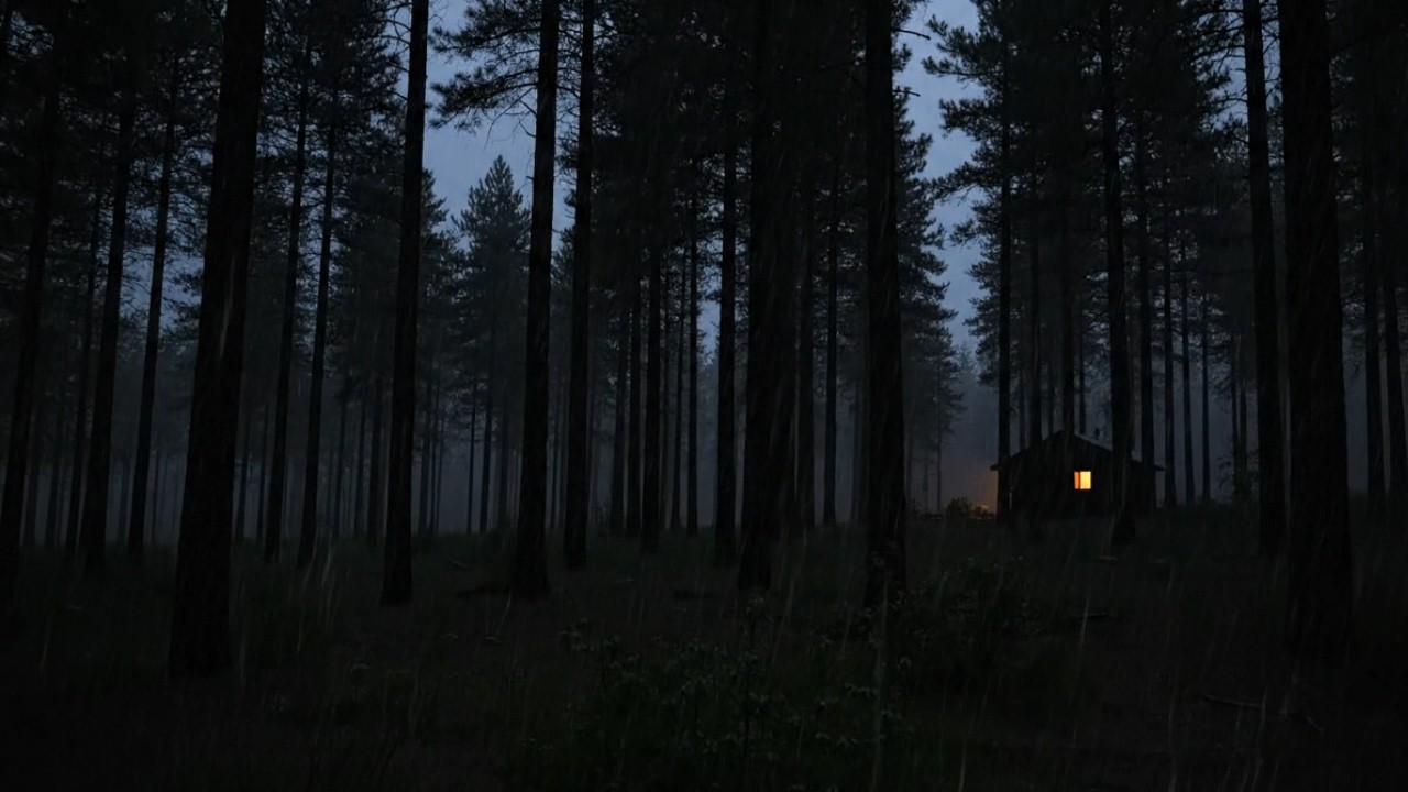 Dark Forest Rain Sounds for Sleeping 🌧️ Lonely Cabin Window Light | 10 Hour Ambience