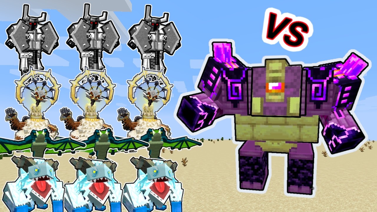 1 Ender Guardian Vs. 3 Mowzie's Mobs in Minecraft | 3vs1