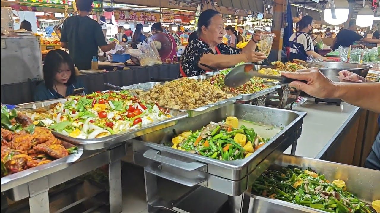 เดินตลาดนัดตอนเย็นนานาเจริญ คลอง2 ของกินเยอะมาก #ตลาดนัด #thaifood #food #streetfood 