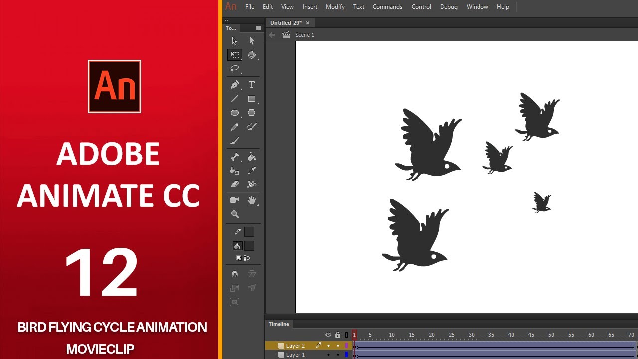 Bird flying animation-Adobe Animate CC Tutorial 12 | Full Course in English | Beginners Tutorial