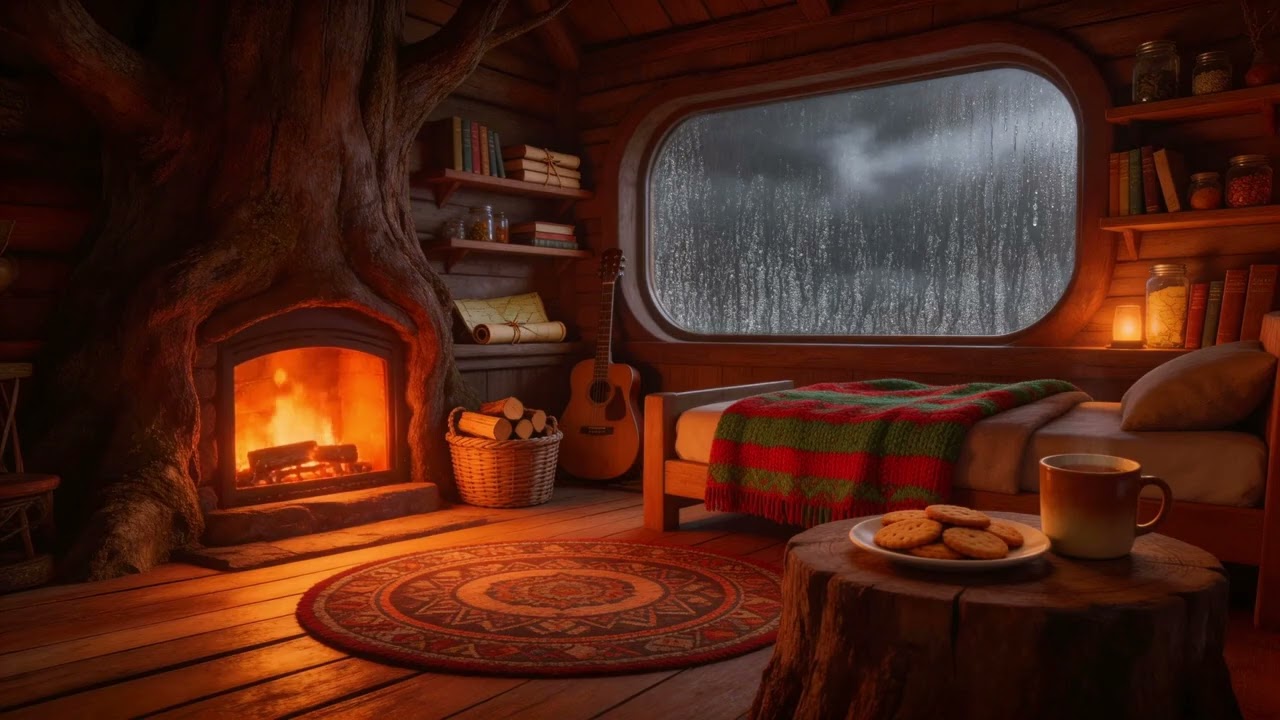 Steady Rain Drizzle & Fireplace Crackle | Focus Ambience for Deep Work