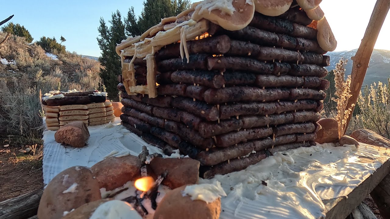 Built Winter Cabin with Hot Tub in 1 Day 🤣