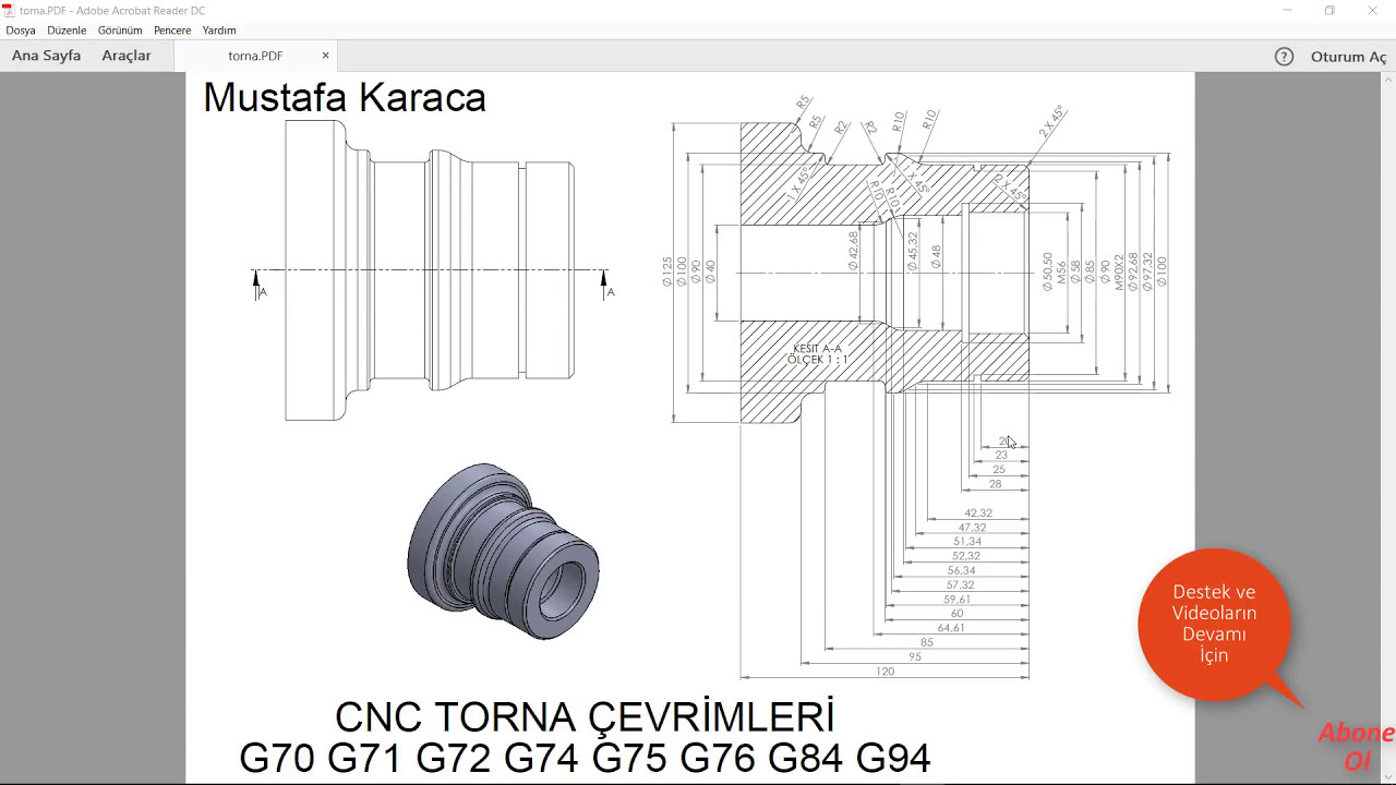 Cnc Tornada G70 G71 G72 G74 G75 G76 G84 G94 &Ccedil;evrimleri Hepsi Bir Arada Bu Videoda