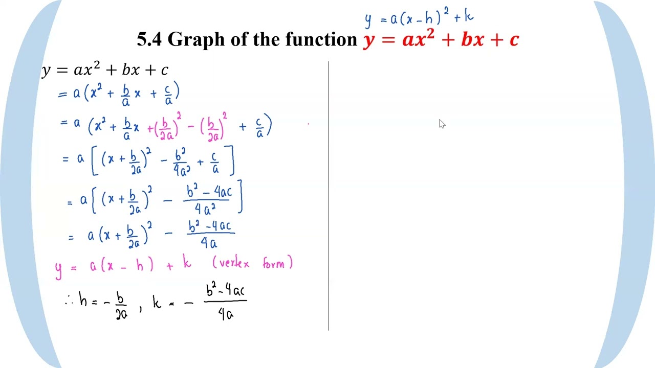 # Grade 10 Math  (Ch 5) 5.4 Graph of the function 𝒚=𝒂𝒙^𝟐+𝒃𝒙+𝒄
