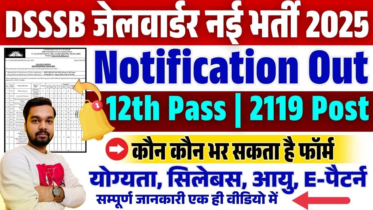 दिल्ली पुलिस में निकाली जेल वार्डन की 12th पास नई भर्ती 2025 | DSSSB Jail Warder New Vacancy 2025