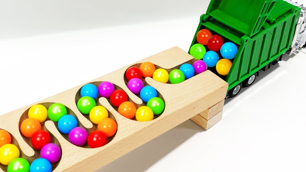 Marble Run ASMR Race ☆ HABA Slope & Dump Truck Excavator Ambulance Forklift Garbage Truck Tractors#2