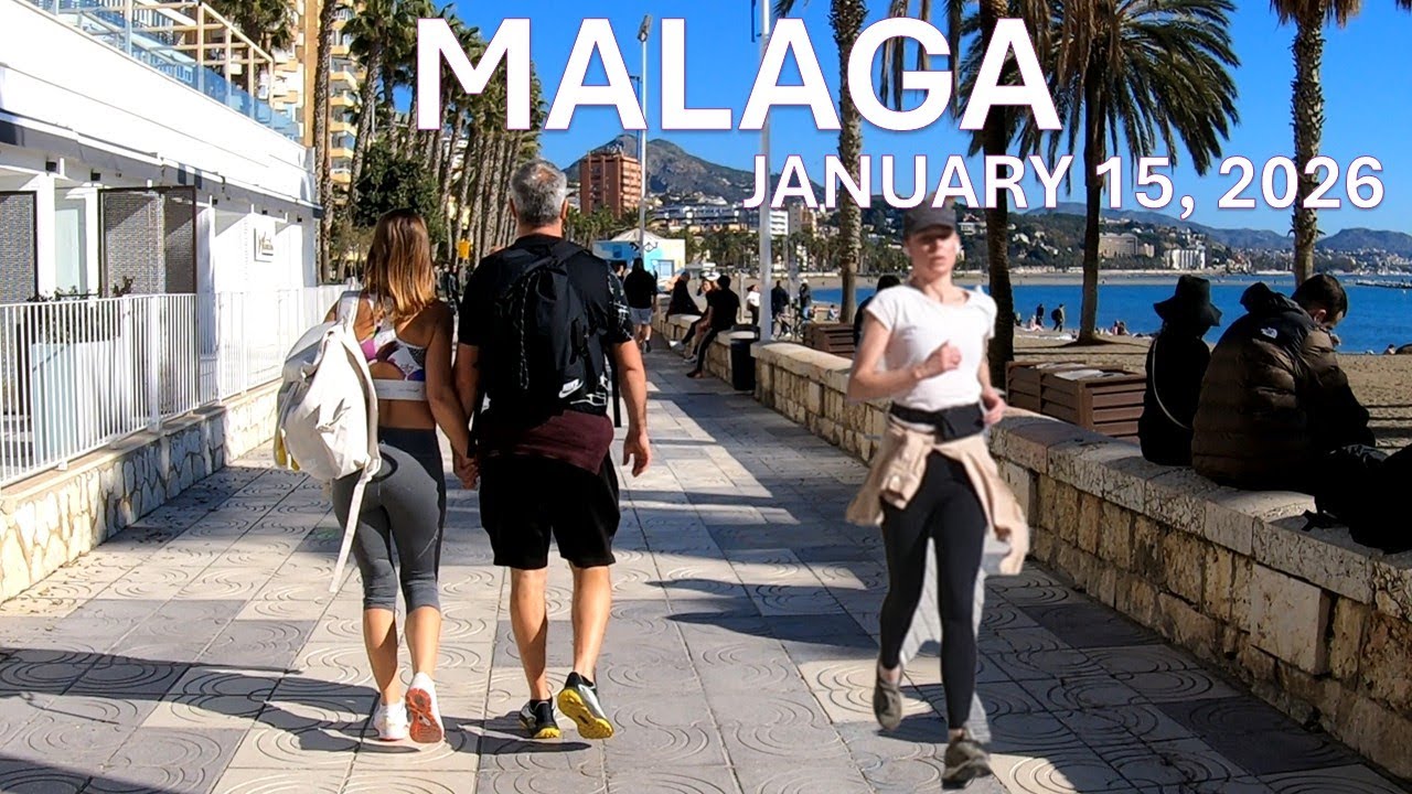 🔥 Malaga Beach Promenade, January 2026, Spain Walking Tour