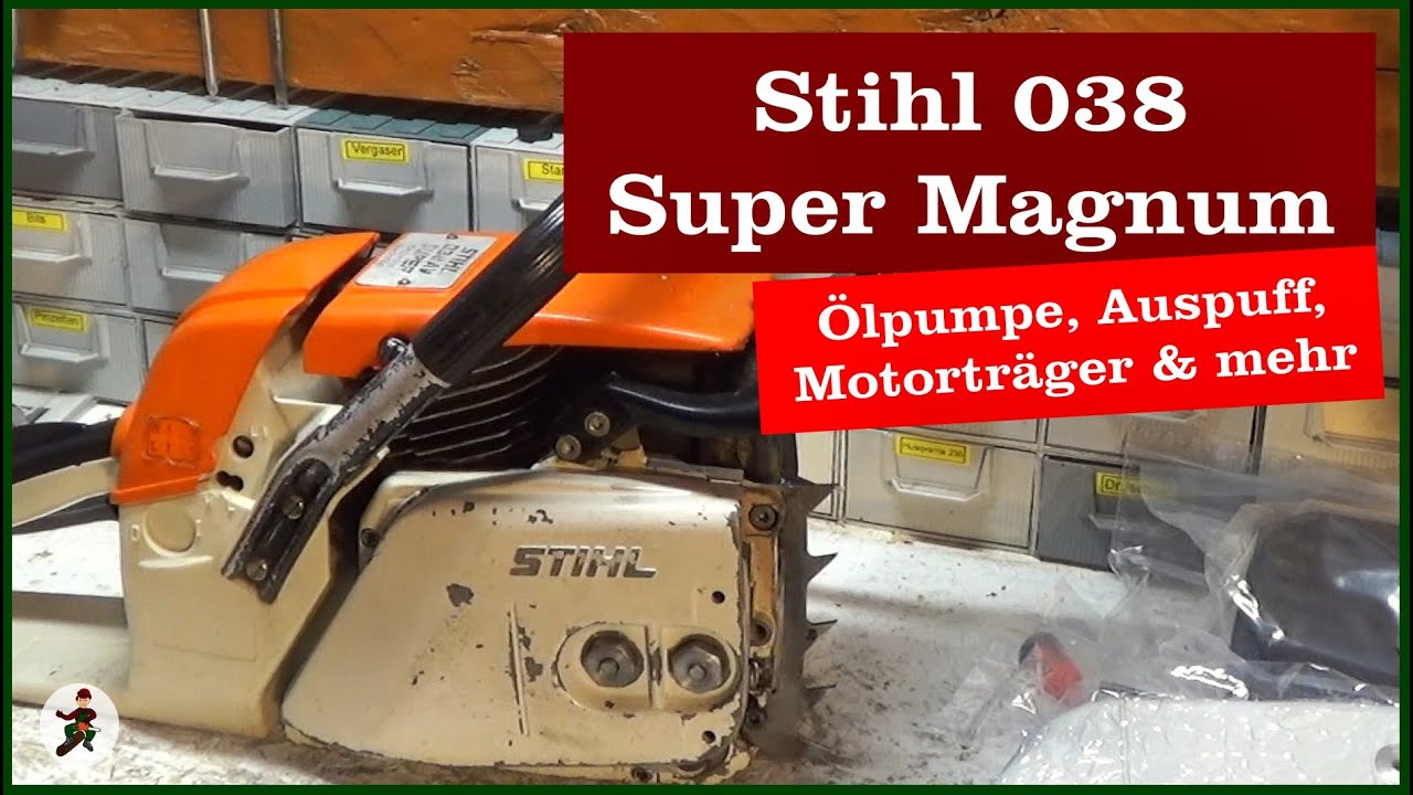Stihl 038 - Ölpumpe, Kettenrad, Auspuff und Tankgehäuse