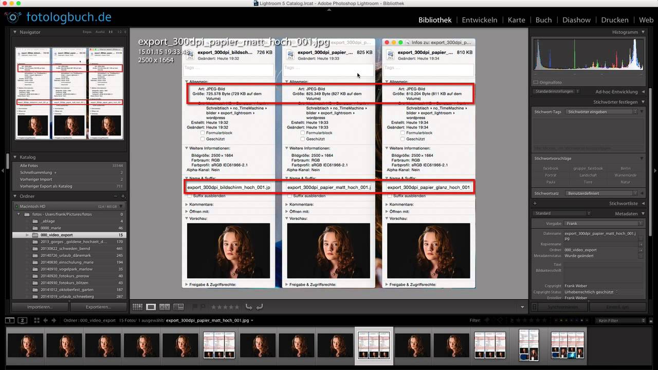 Lightroom meine Arbeitsweise, Export auf Festplatte