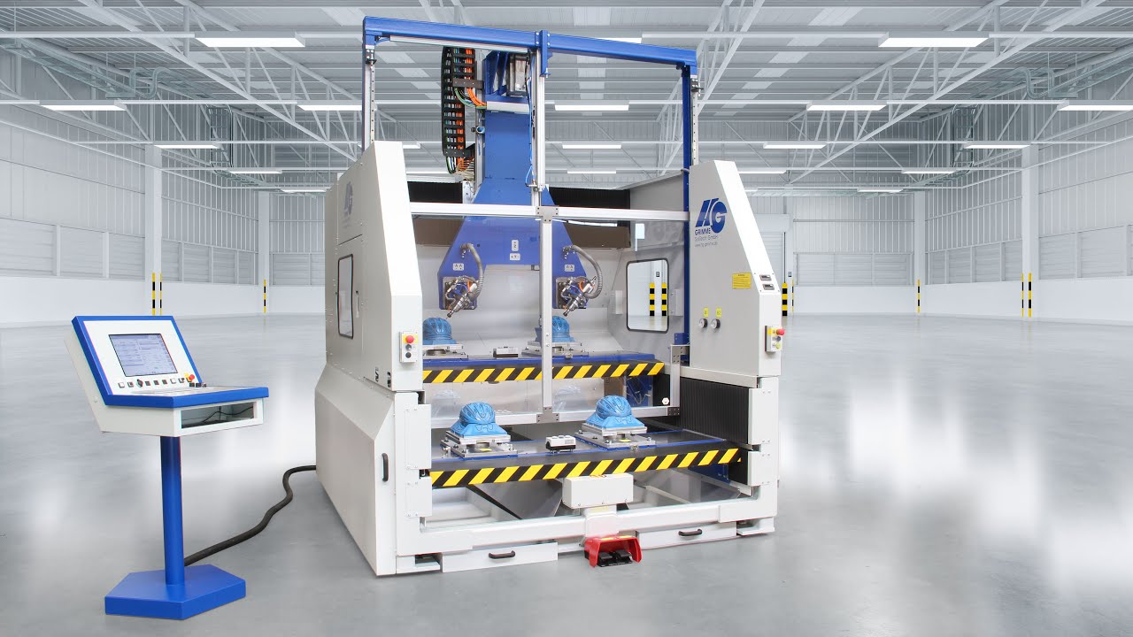 Doppelte Teileausbringung | 5-achs CNC-Rundtisch Fr&auml;smaschine | 2 Fr&auml;sspindeln | HG GRIMME SysTech