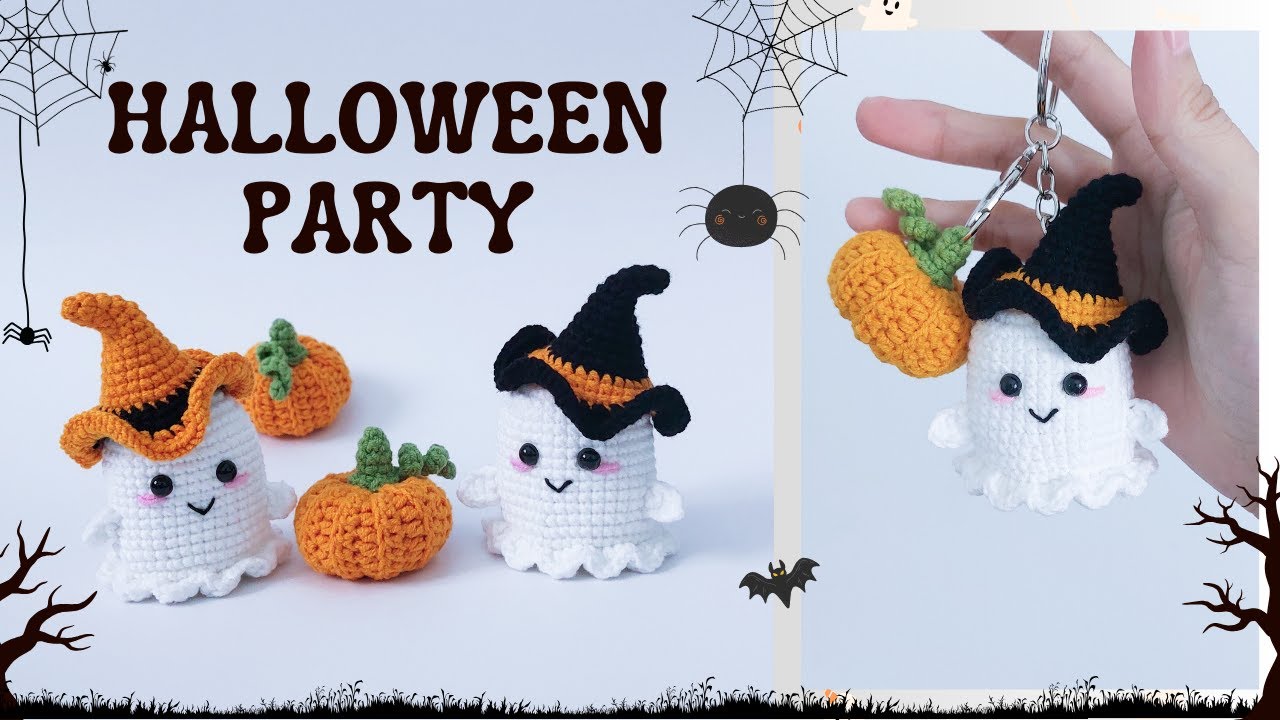 Crochet Halloween Ghost and Mini Pumpkin - Amigurumi Keychain | NHÀ LEN