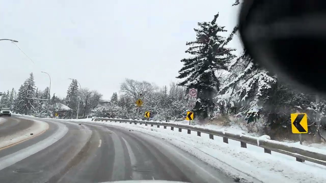 Drive in Heavy Snow in Calgary Alberta Canada