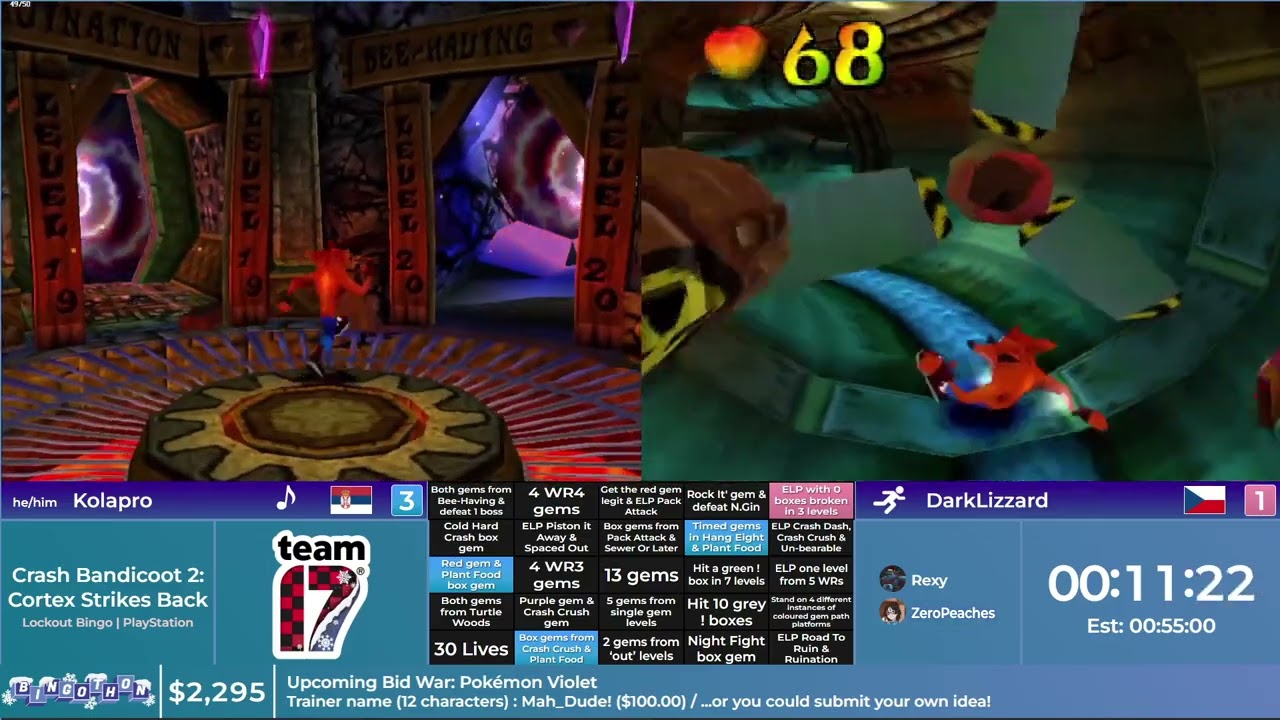 Bingothon Winter 2022: Crash Bandicoot 2: CSB - Lockout Bingo by Kolapro vs. DarkLizzard