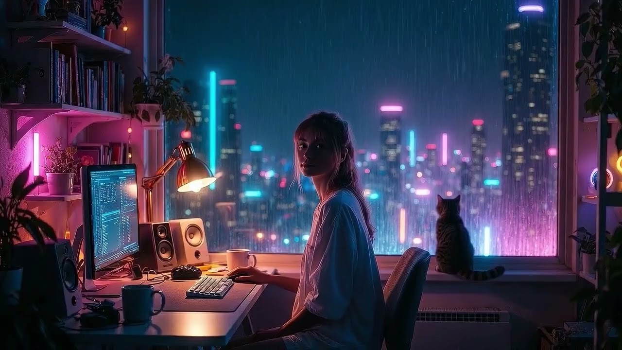 Late Night Coding with Rain 🌧️ | Neon City Lofi Mix for Focus (2 Hours)