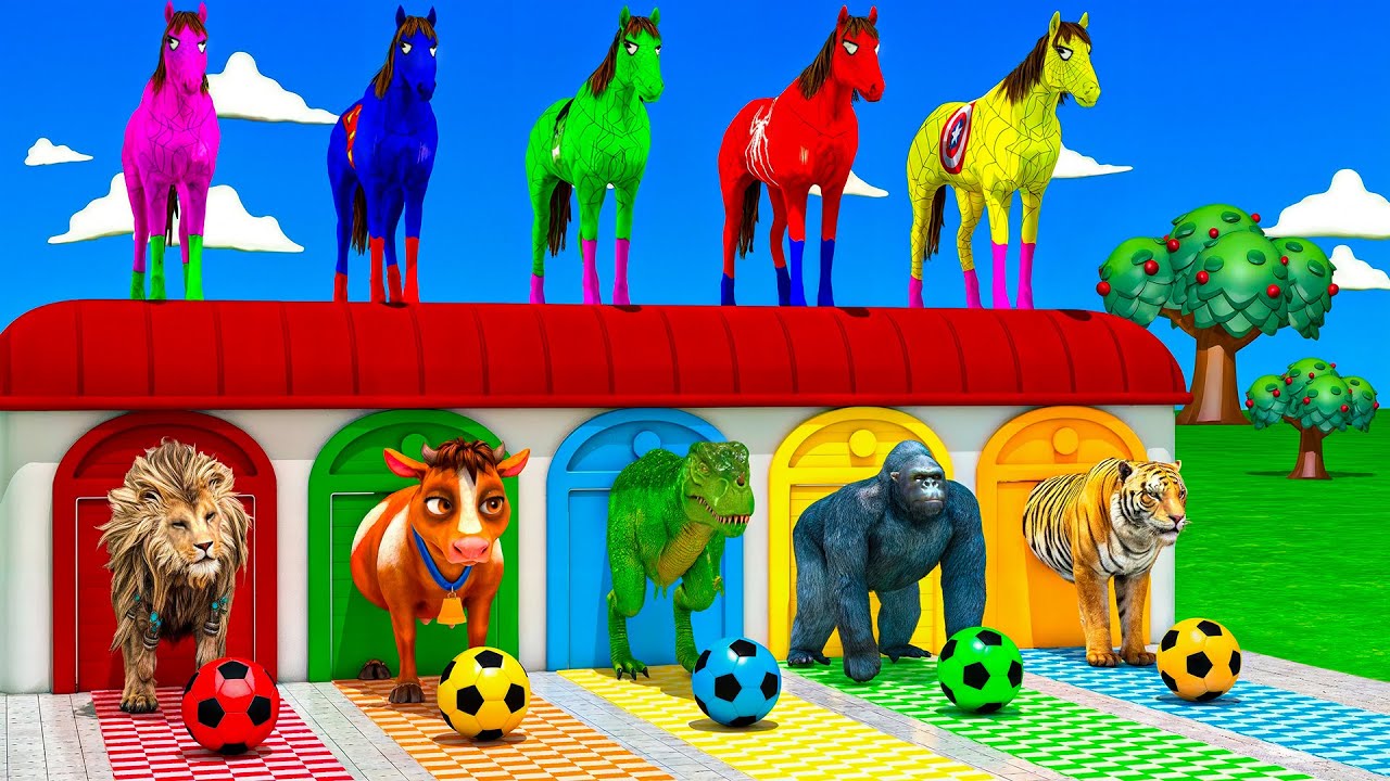 Long Slide Game With Cow Elephant Gorilla Hippopotamus Tiger - 3d Animal Game - Funny 3d Animals