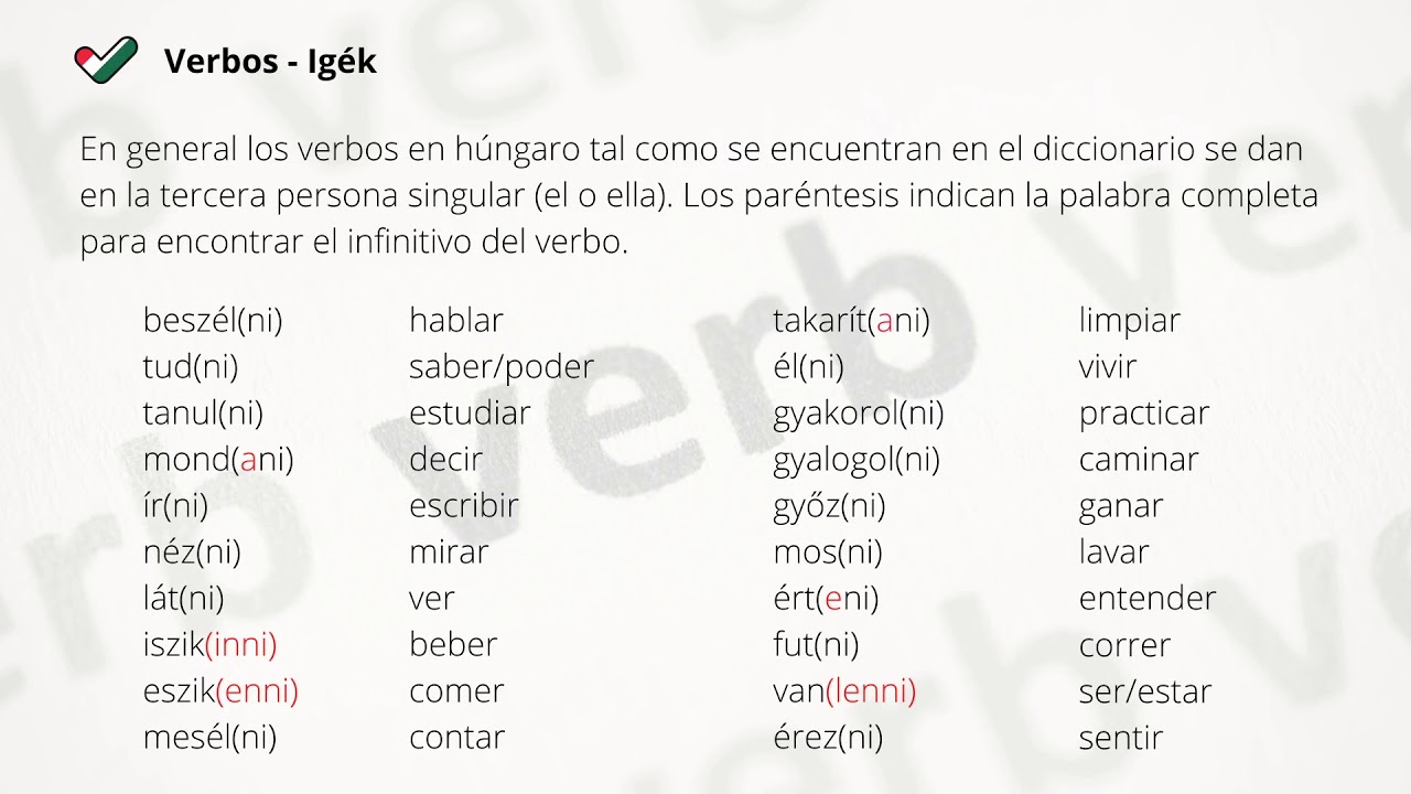 Vocabulario - Verbos. Szójegyzék - Igék