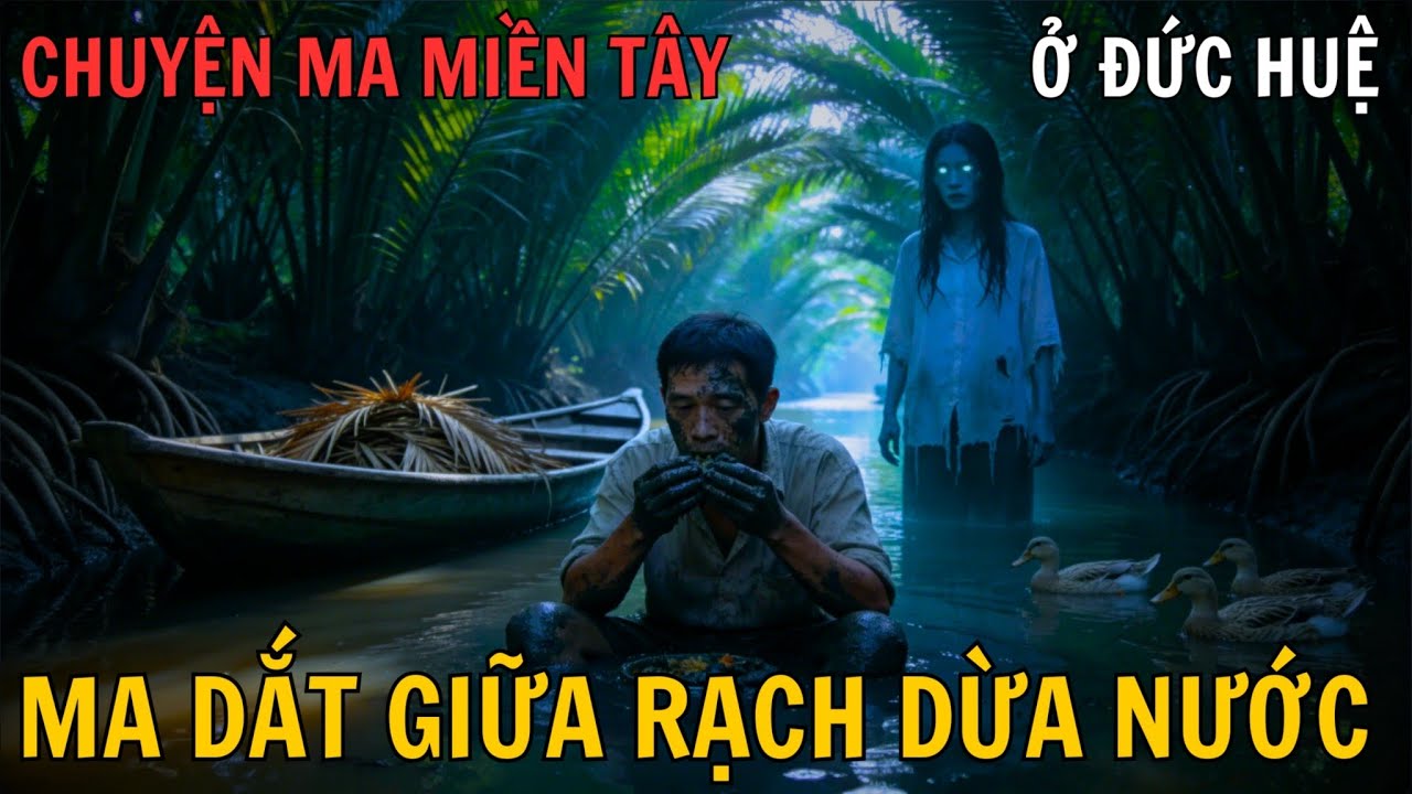 Ma dắt giữa rạch dừa nước ở Đức Huệ