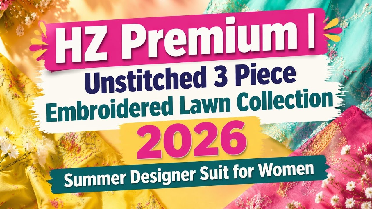 HZ Premium | Unstitched 3 Piece Embroidered Lawn Collection 2026 | Summer Designer Suit for Women