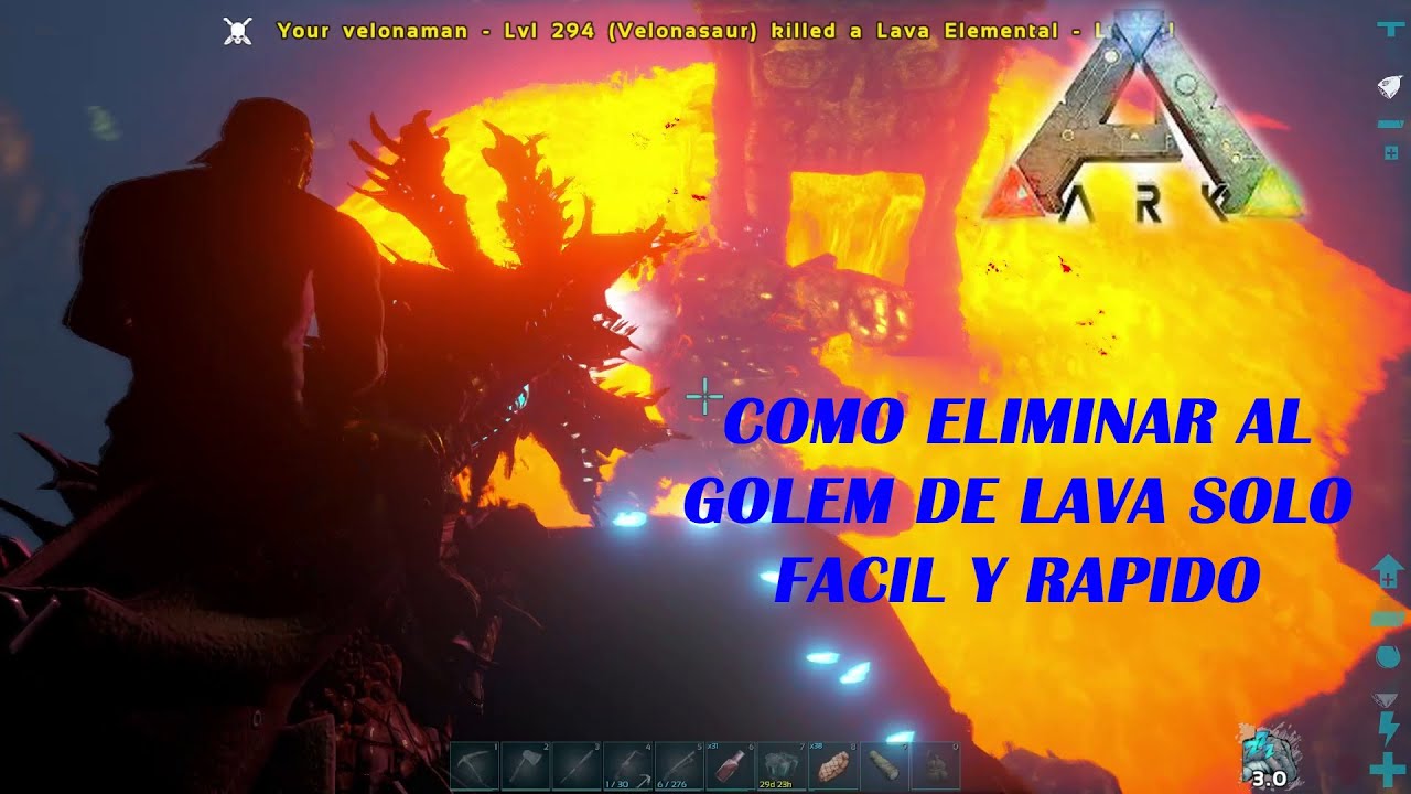 Ark Ragnarok Como eliminar al GOLEM DE LAVA y pasar la cueva fácil y rápido SOLO