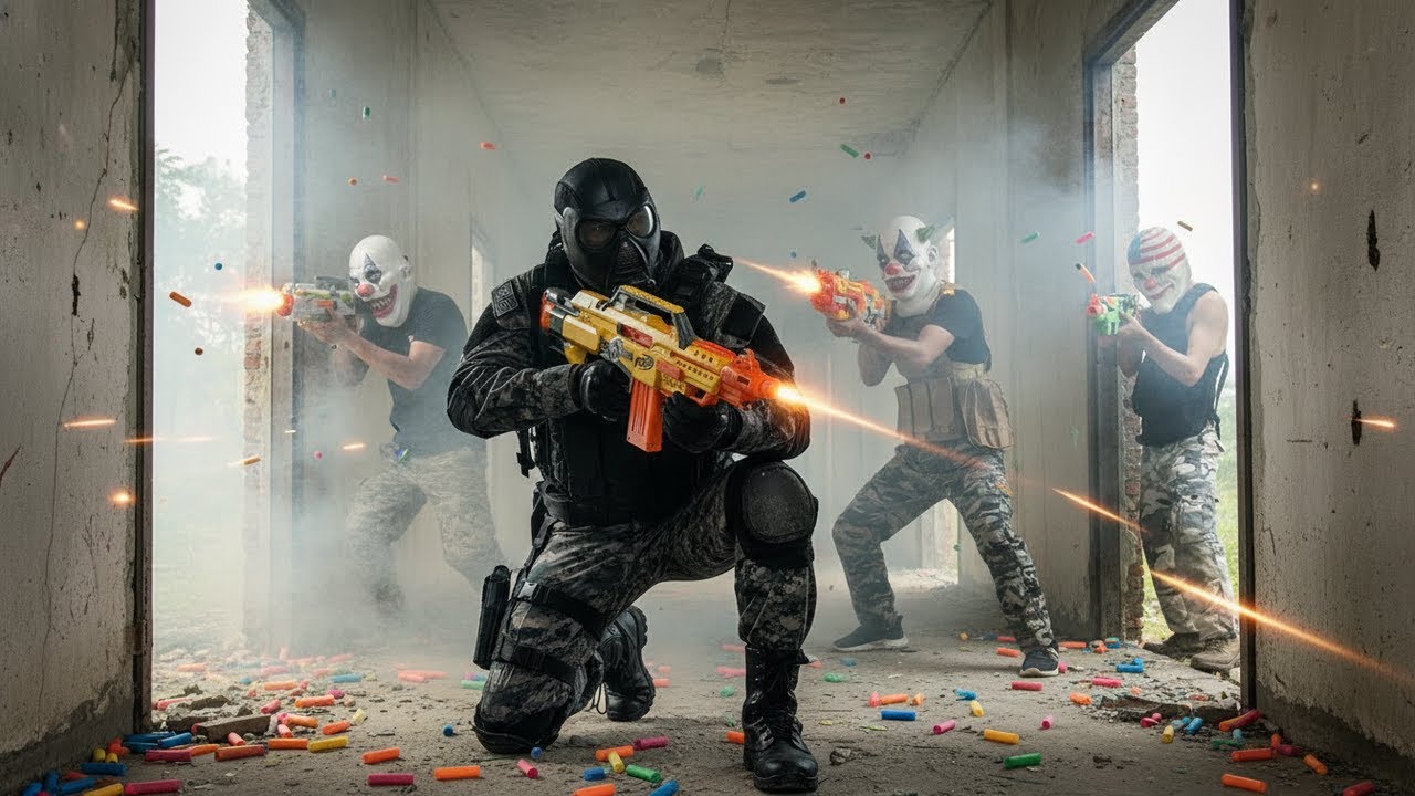 ALPHA Nerf War: Lone Warriors Raid a Crime Fortress with Nerf Guns