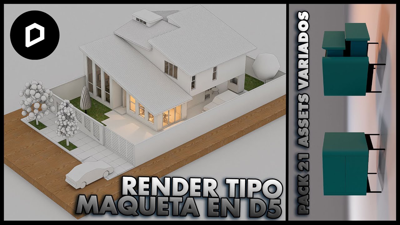 RENDER MAQUETA | 21 ASSETS VARIADOS | D5 RENDER 2.5 | PLANO DE CORTE