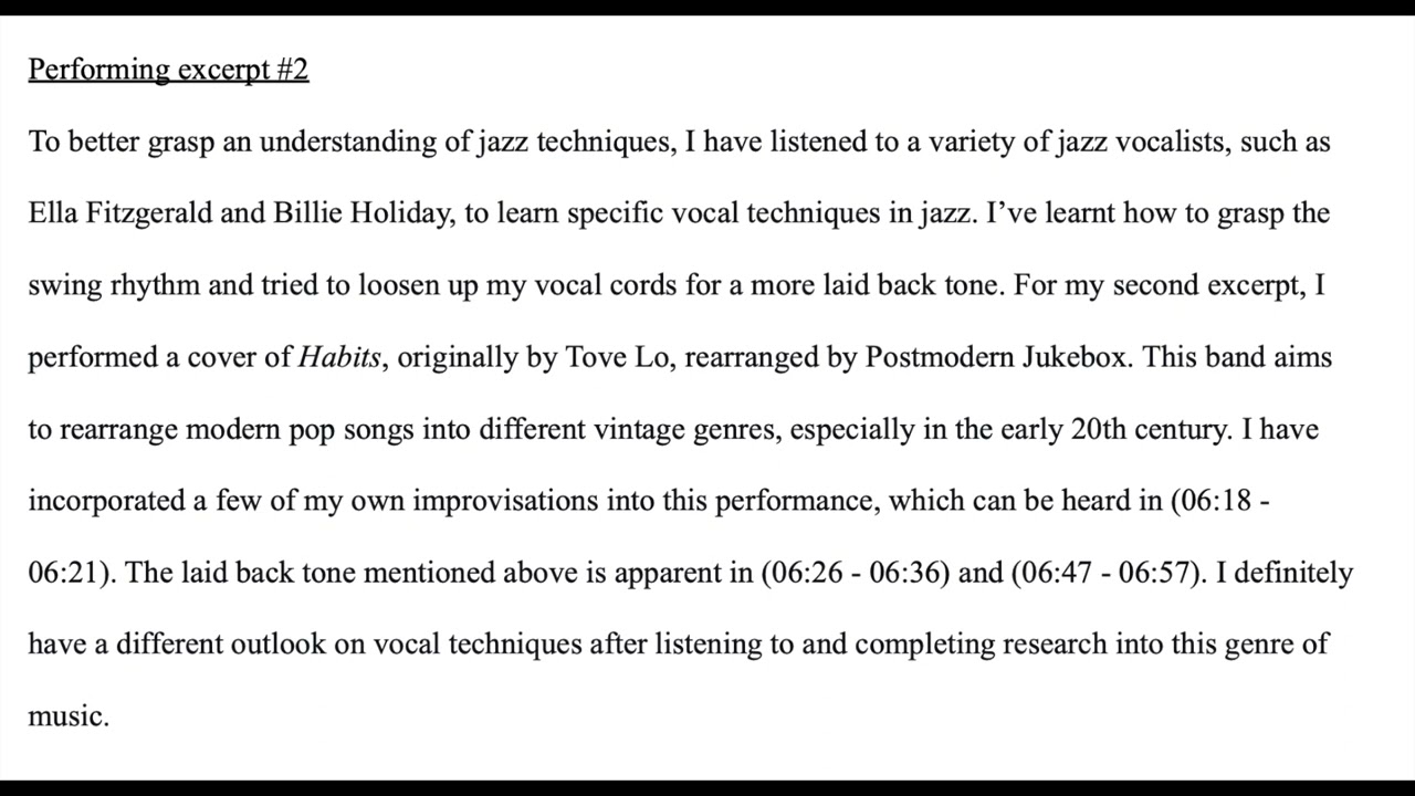 IBDP Music Experimenting performance task Jazz singing