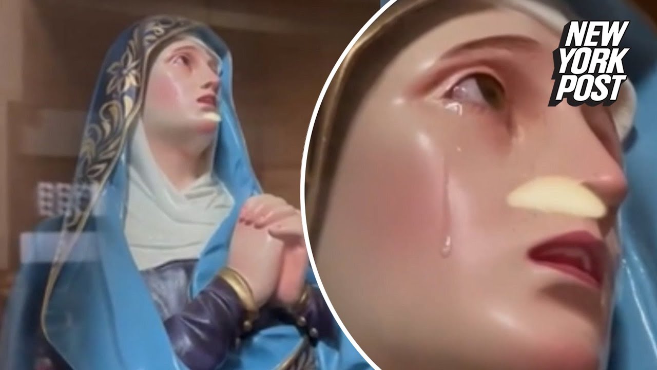 ‘Crying’ Virgin Mary statue with tears ‘flowing’ down her cheeks stuns churchgoers