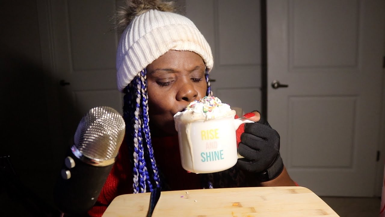 Whip Cream Hot Chocolate with Sprinkles ASMR Drinking/Sipping Sounds