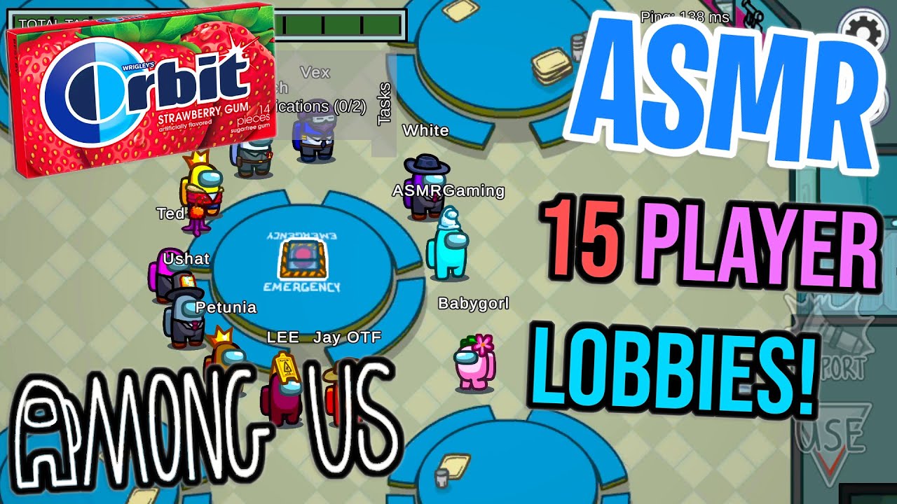 ASMR Gaming 😴 Among Us NEW 15 Player Lobby Gum Chewing ⌨️🎧 Clicky Keyboard Sounds + Whispering 💤