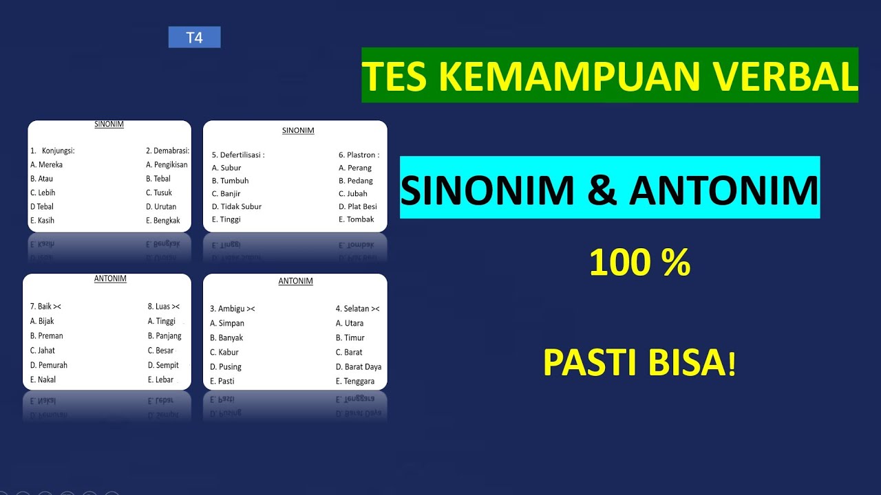 LATIHAN 40 SOAL SINONIM & ANTONIM (KEMAMPUAN VERBAL)