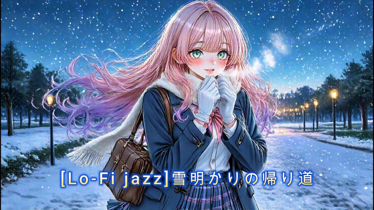 [Lo-Fi jazz][作業用BGM] 雪明かりの帰り道｜70年代レトロジャズ×癒しのチルLo-Fi｜高画質美少女画像たっぷり収録｜落ち着くカフェ風BGM・集中用・睡眠用・勉強用に最適【1時間ロング