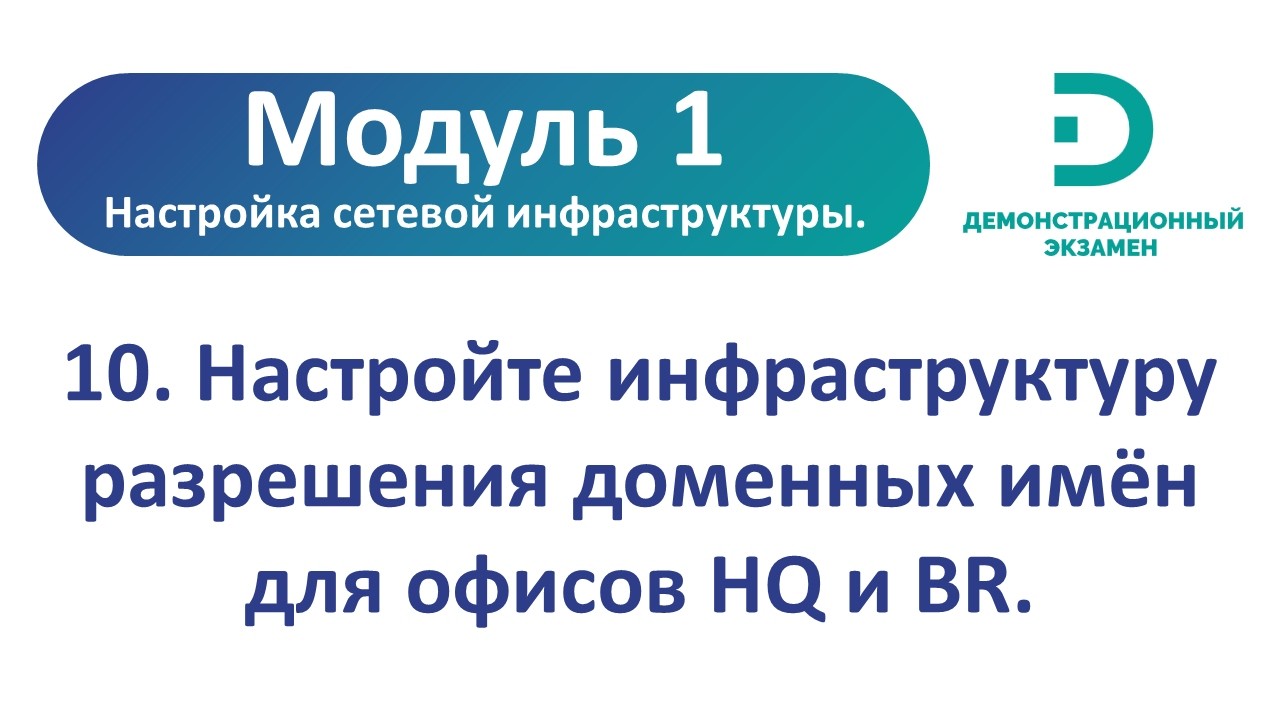Модуль 1. Задание 10. Настройте инфраструктуру разрешения доменных имён для офисов HQ и BR.