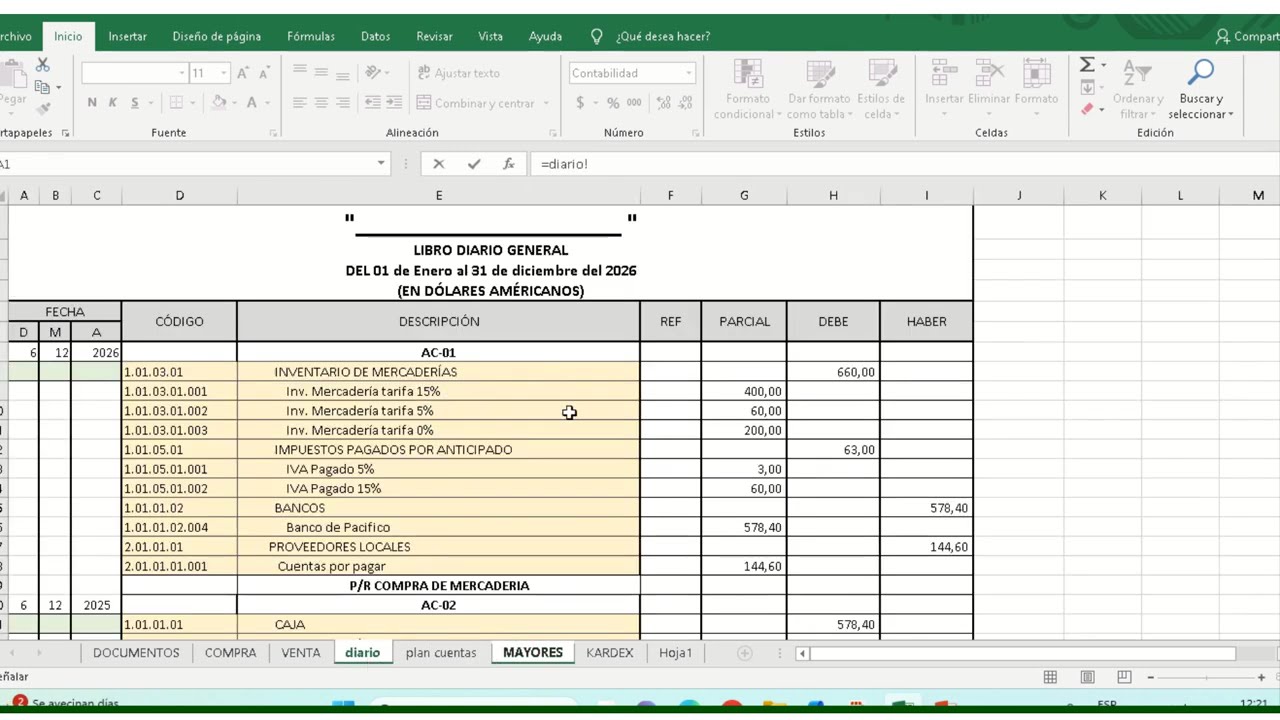 REGISTRO DEL DIARIO AL MAYOR EN T
