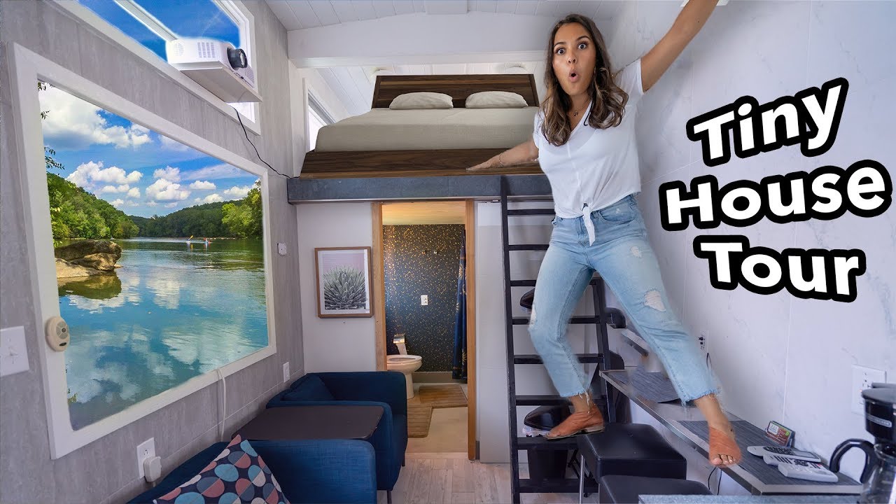 I lived in a TINY HOUSE for a day! Cute Tiny House Tour!