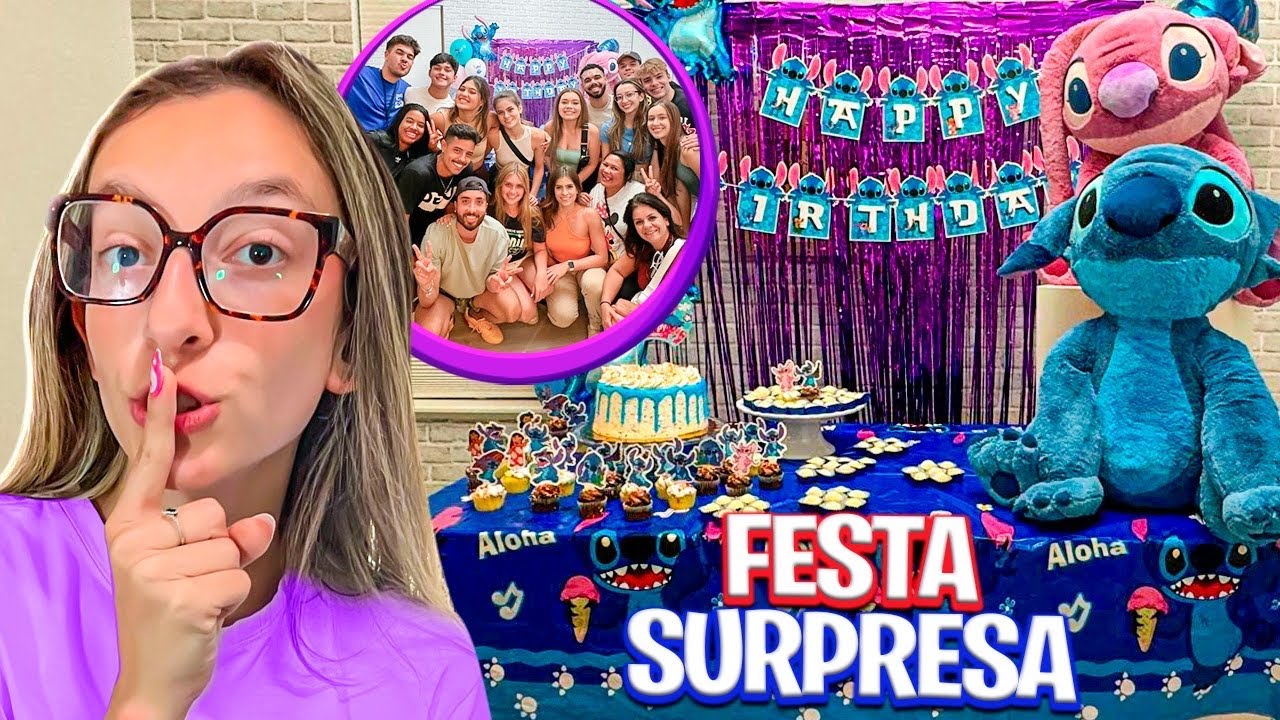 FIZ UMA FESTA SURPRESA DO STITCH PARA MINHA AMIGA MARI MENEZES