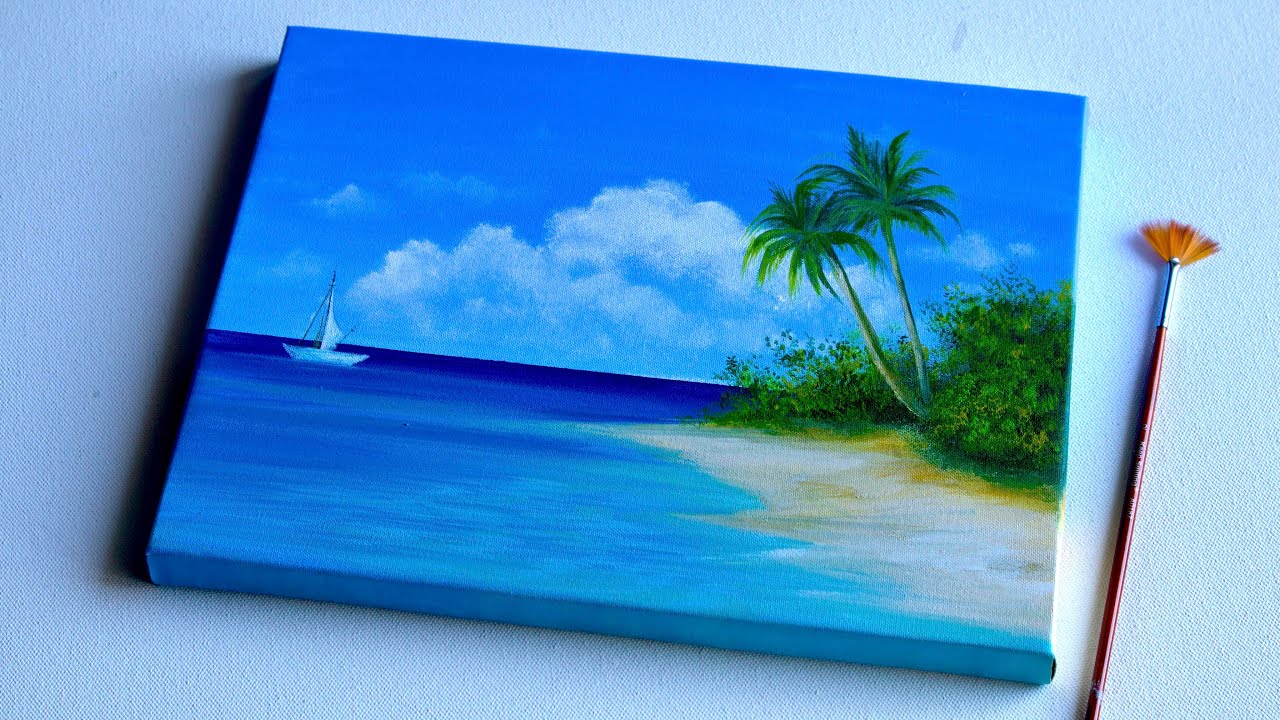 Tutorial de Pintura de Playa Tropical Fácil | Paisaje Marino en Acrílico para Principiantes