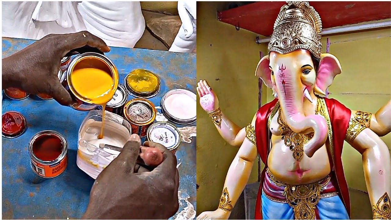 6 feet ganesh murti color painting kaise Karen | How to make 6 feet Ganesh idol Colored