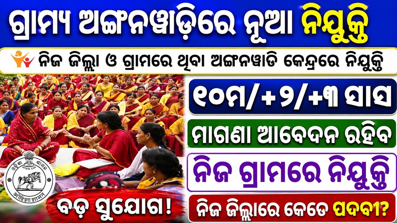 Odisha Anganwadi Recruitment 2026 Apply Online ! 10th/12th Pass Jobs ! Odisha Govt Jobs 